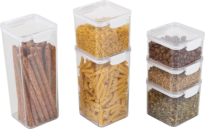 Home-Complete Food Storage Containers - 6-Piece Containers with Lids Set for Pantry Organization and Storage - Dry and Liquid Friendly Bins by Classic Cuisine