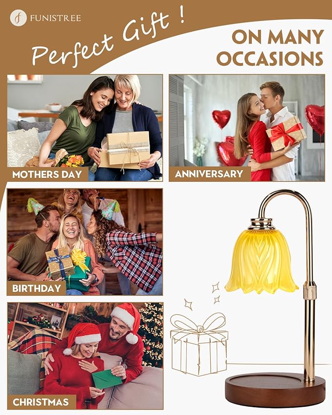 Candle Warmer Lamp, Gold Candle Lamp Warmer with Timer & Dimmer with 2 Bulbs, Dimmable, Birthday Gifts for Women Mom, House Warming Gifts New Home Bedroom Decor, Height Adjustable