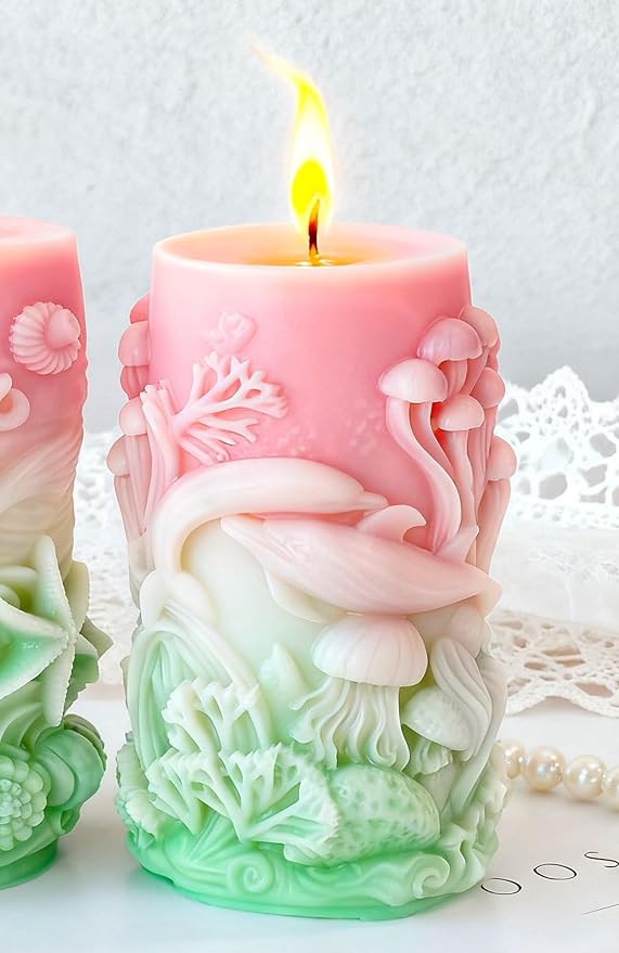 Ocean Animal Cylinder Candle & Resin Mold - Resin Casting Silicone Molds for Home Decor & Candle Making Wave Spiral Mold
