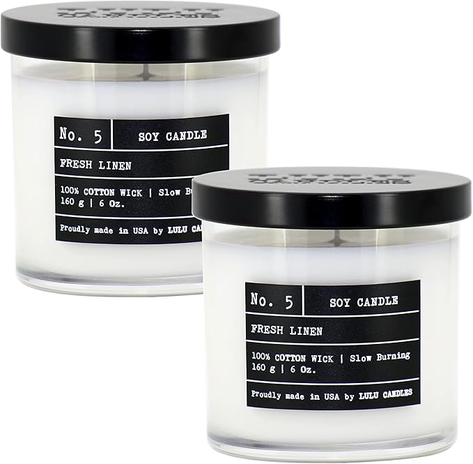 Lulu Candles | Fresh Linen | Luxury Scented Soy Jar Candle | Hand Poured in The USA | Highly Scented & Long Lasting (6 Oz. 2 Pack)