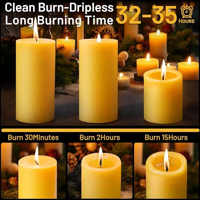 4 Pack Natural Beeswax Pillar Candles, 140 Hours Long Burning, 100% Pure Bees Wax Candles, Organic Emergency Beeswax Candles Bulk for Home Room Prayer Parties Relax, Smokeless & Dripless 2x4in