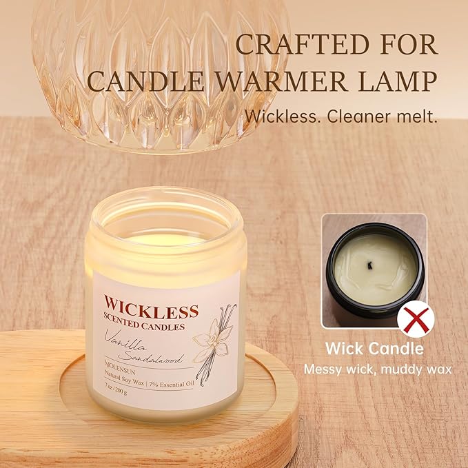 Vanilla Sandalwood Wickless Candle for Candle Warmer Lamp with 10ml Essential Oil for Custom Aroma, Flameless Non-Toxic Soy Scented Candle for Home, Monter's Day or Birthday Gifts for Women & Men