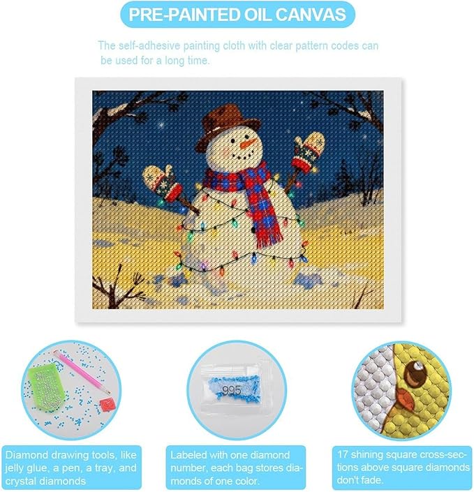 AIVKIEJK Diamond Painting Kits for Adults - Christmas Winter Snowman & Twinkling Painting DIY 5D Full Drill Diamond Dots Paintings with Diamonds Gem Art and Crafts Home Decor 12"x16"