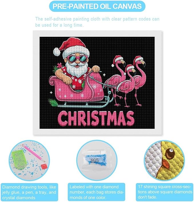 AIVKIEJK Diamond Painting Kits for Adults - Christmas Santa Flamingo Xmas Painting DIY 5D Full Drill Diamond Dots Paintings with Diamonds Gem Art and Crafts Home Decor 16"x20"