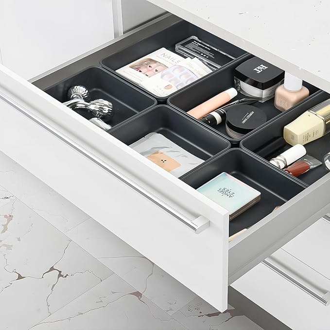 Kutesna 6 PCS Large Plastic Drawer Organizer, 9"×6" Desk Drawer Organizer and Storage Trays, Versatile Plastic Storage Bins for Makeup Vanity, Jewelries, Kitchen Utensils, Bathroom and Office