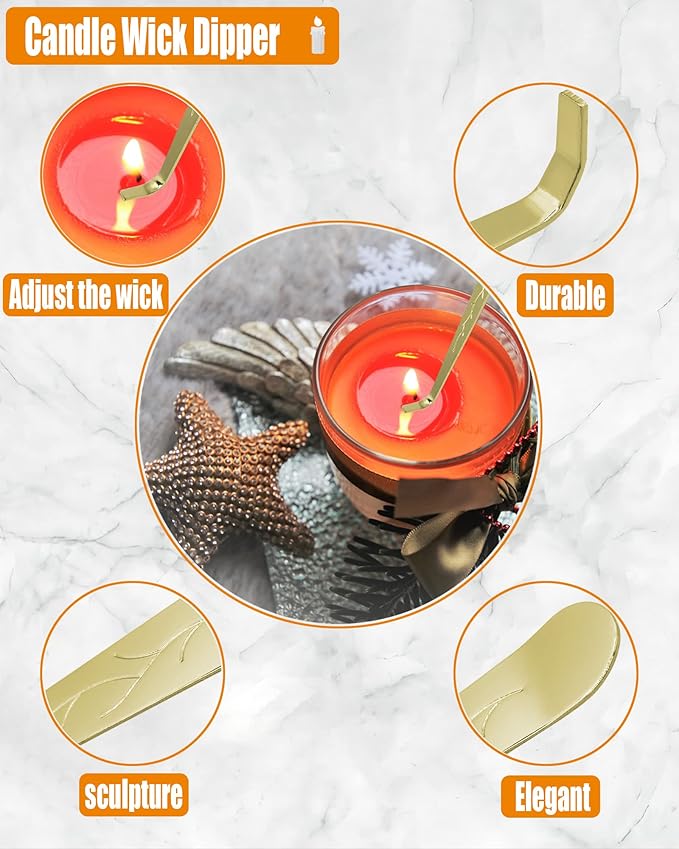 YOUTUOY 5 in1 Candle Accessory Set with Rechargeable Candle Lighter, Candle Wick Trimmer, Candle Wick Snuffer, Candle Wick Dipper, Storage Tray Plate, Candle Care Kit (Gold)