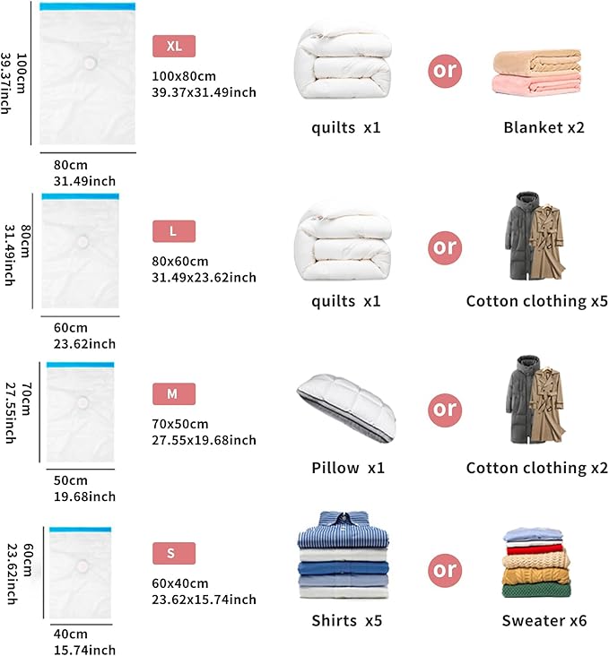 Reusable Vacuum Storage Bags with Electric Pump, Space Saver Bags for Travel Luggage, Clothing, Blankets, Bedding, Moving & Home Organization, 12 Combo