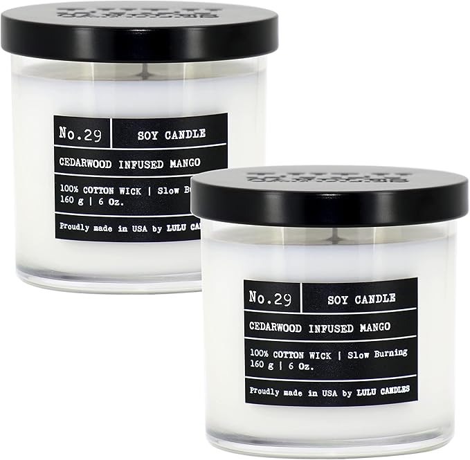 Lulu Candles | Cedarwood Infused Mango | Luxury Scented Soy Jar Candle | Hand Poured in The USA | Highly Scented & Long Lasting- 6 Oz. 2 Pack