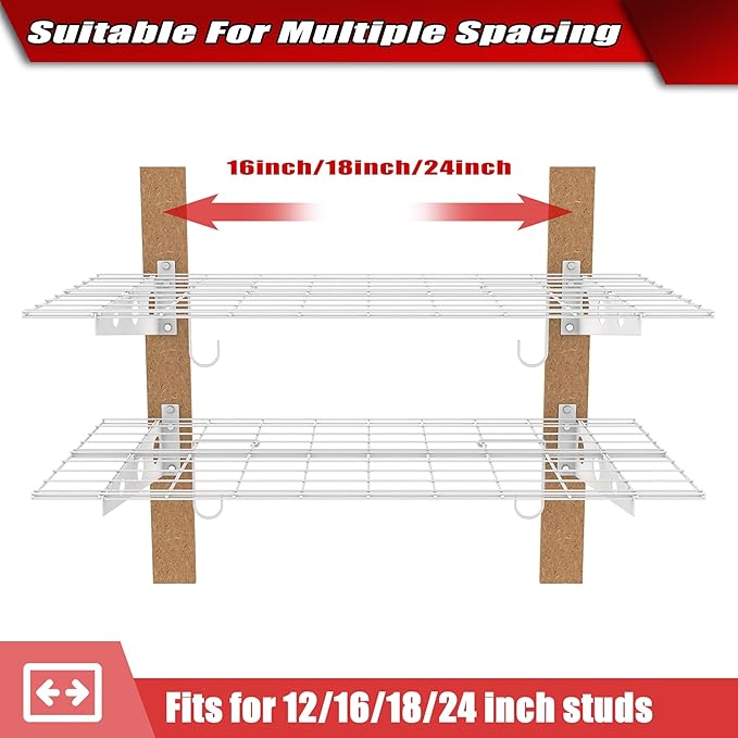WALMANN 2 Pack Garage Wall Shelves, 2 x 4 ft/24 * 48 inch Wall Mounted Storage Shelves for Garage Heavy Duty Wall Shelving, Holds Up to 220 lbs(White)