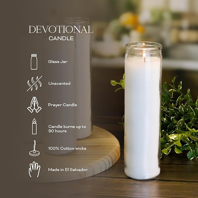 2x8 inch 7 Day White Prayer Candles in Clear Glass Jars, Set of 3 Unscented Devotional Candles, up to 90 Hours Burn, Religious Candles for Vigils, Memorials, Meditation, Emergency