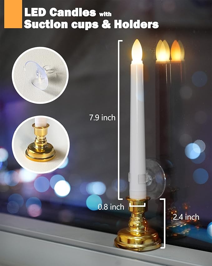FPOO 6PCS Christmas Window Candles with Timer, Led Flickering Flameless Candles with Remote, Battery Operated Taper Candles Provide Realistic Warm Lights for Home Party Holiday