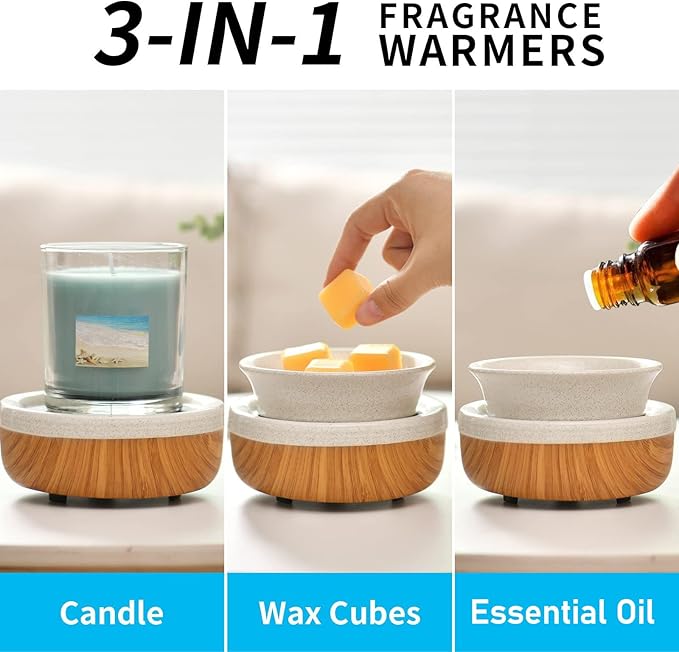 mocosa Ceramic Wax Melt Warmer 3-in-1 Candle Warmer Electric Wax Warmer for Scented Wax Burner for Home,Office, for Mom Women(Reddish Brown)