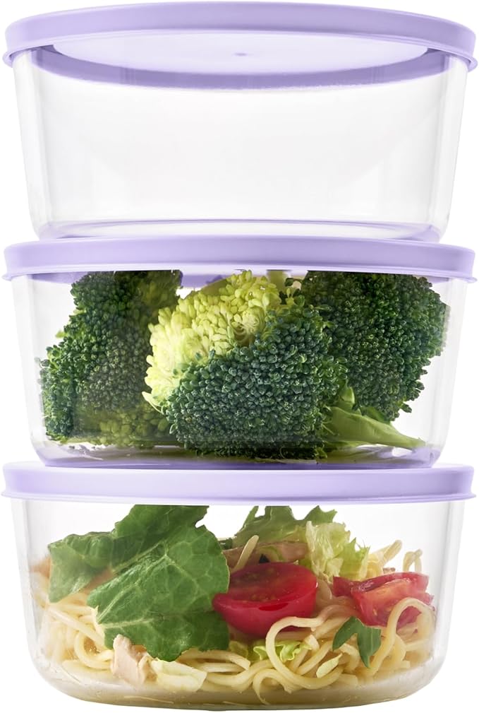 DURA LIVING 6-Piece Glass Food Storage Containers Set (3 Containers + 3 BPA-Free Lids) | 4-Cup, Leakproof | Microwave, Freezer, Oven & Dishwasher Safe | Ideal for Meal Prep & Pantry Organization