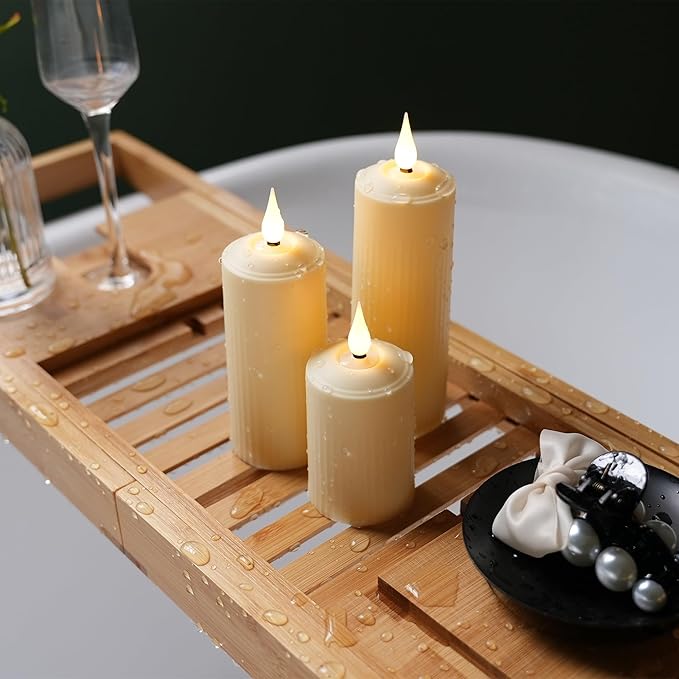 yunsheng Rechargeable Flameless Candles with Remote Timer, in/Outdoor Waterproof LED Flickering Pillar Candles Set of 6 (D2 x H4/5.5/6.5"), Battery Operated Candles Ivory Plastic Roman Column Candles