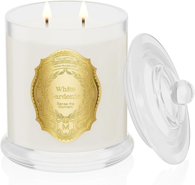M&SENSE White Gardenia Candles for Home Scented, 2 Wick 12.7oz Soy Wax Candles Non Toxic,70 Hours Long Burning,Christmas Candles Gift for Stress Relief, Meditation, Yoga