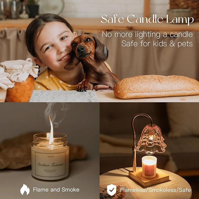 Candeldo Candle Warmer Lamp with Timer: Pink Flower Candle Warming Lamp with 2 Bulbs Height Adjustable Wax Warmer Dimmable Bedroom Mothers Day Decor Gift for Women