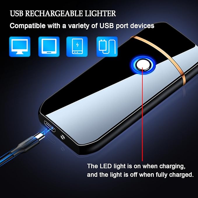 Electric Lighter, Smart USB Rechargeable, Cool Portable Dual Sided Ignition Windproof Lightweight Plasma Lighter Boyfriends Father Gifts-Black