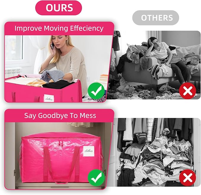 Moving Bags Heavy Duty Hot Pink – Large Packing Bags for Moving, Extra Large Storage Totes with Zippers and Handles
