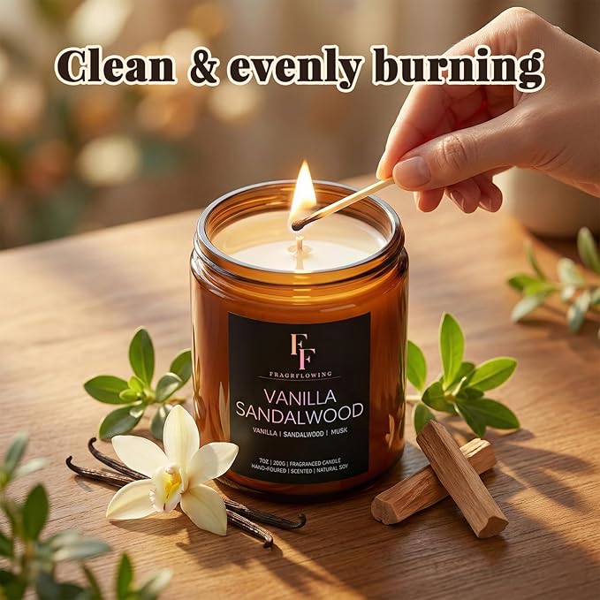 Vanilla Sandalwoods Scented Candle for Home Soy Wax Candle, Aromatherapy Candle Gift for Women Men, 7oz