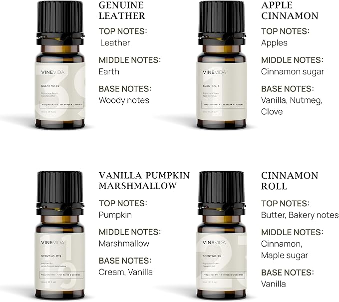 VINEVIDA [Set of 8] Fall Scents for Candle Making, Made in USA Candle Fragrance Oil, Soap Making Essential Oils, Diffuser Oil Scents
