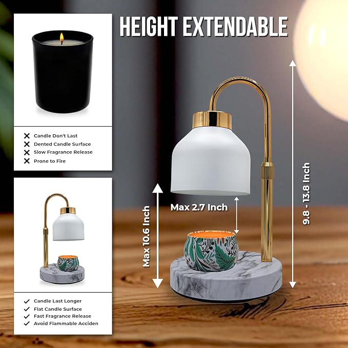 Candle Warmer Lamp with Timer & Dimmer | Adjustable Height & Brightness | Includes 2 Extra Bulbs | Wax Warmer Lamp | Christmas, Birthday & House Warming Gifts for Women, Mom for Jar Candles