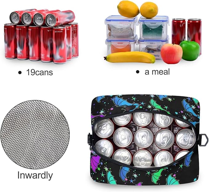 CBBYY Psychedelic Bat Lunch Bags for Women Men, Reusable Insulated Lunch Box, Adjustable Shoulder Straps Tote Lunch Bag for Work Picnic School