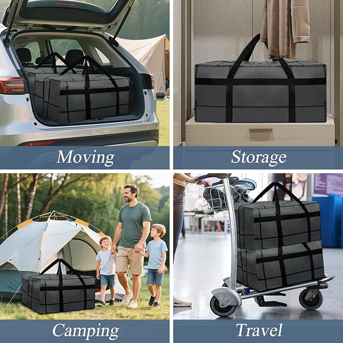 8Pack Extra Large Heavy Duty Moving Bags with Zippers & Reinforced Handles Heavy-Duty Storage Totes – Moving Boxes for Clothes, College Supplies, and Moving – Waterproof & Foldable (Large)