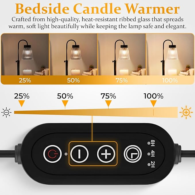 Black Candle Warmer Lamp with Timer – 4 Level Dimmable Wax Melter, Adjustable Height Electric Candle Light Warmer | Modern Minimalist Flameless Candle Lamp for Home Décor & Jar Candles