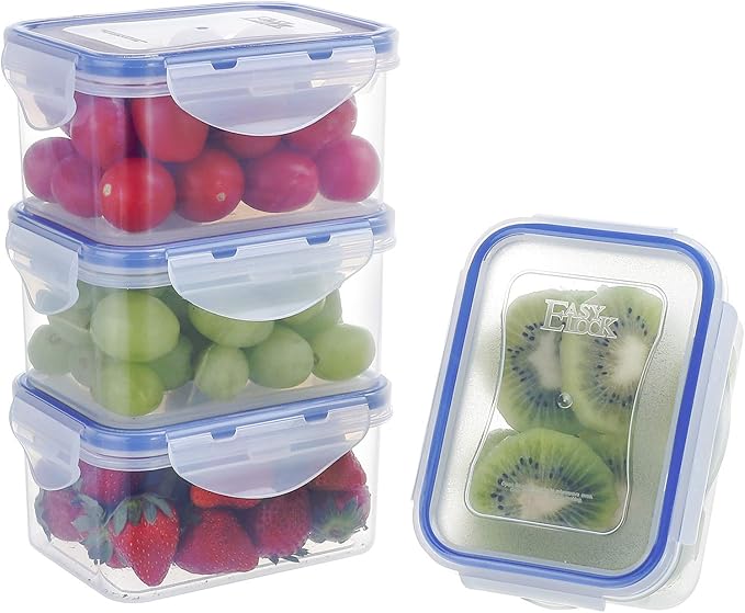 KIGI Small Food Storage Containers, Rectangle, 4-Sided Locking Airtight Lids, BPA-Free Plastic, Leak-Proof for Lunch, Meal Prep, Snack & Portion Control, 17 oz / 2.1 Cup, 8 Piece Set