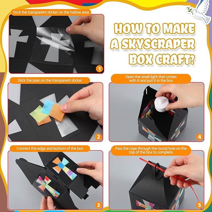 Simgoing 12 Sets Religious Cross Crafts with LED Candle Light DIY Christian Cross Lantern Tissue Paper Kits Religious Hanging Ornament for Church Sunday School Vbs Activities