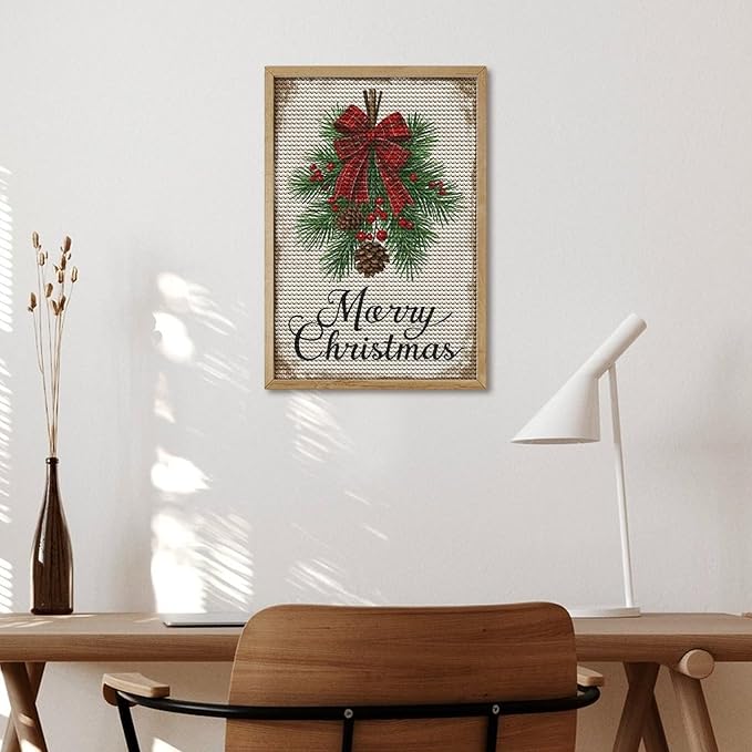 AIVKIEJK Diamond Painting Kits for Adults - Merry Christmas Holly, Pine Cones & Red Plaid Bow Painting DIY 5D Full Drill Diamond Dots Paintings with Diamonds Gem Art and Crafts Home Decor 8"x12"