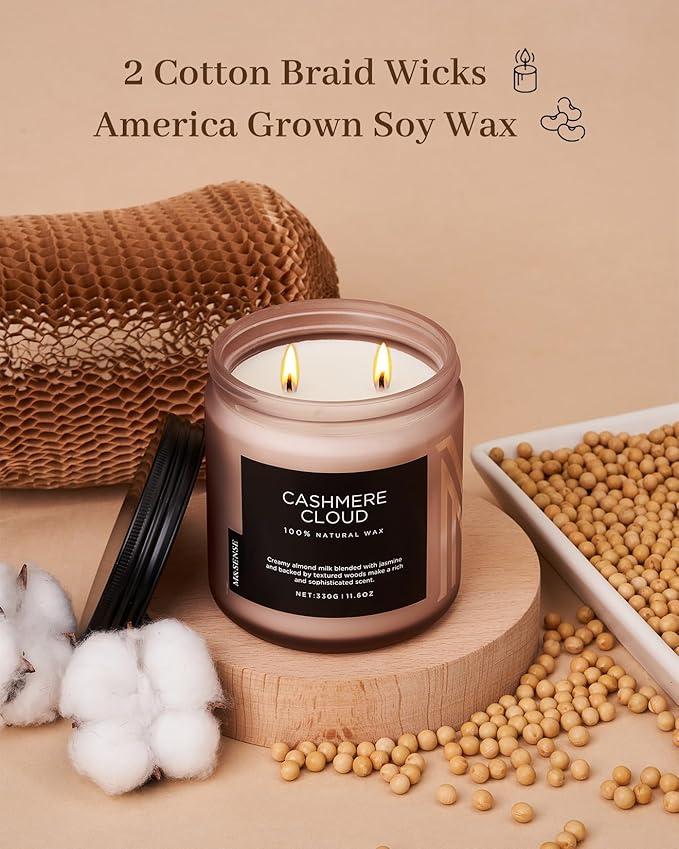 M&SENSE Cashmere Vanilla Scented Candle, 11.6oz Non Toxic Soy Wax 70 Hours Clean Burn Candle, 2 Wick Aromatherapy Gifts for Relaxing Stree Relief, Cozy Winter Home Decor
