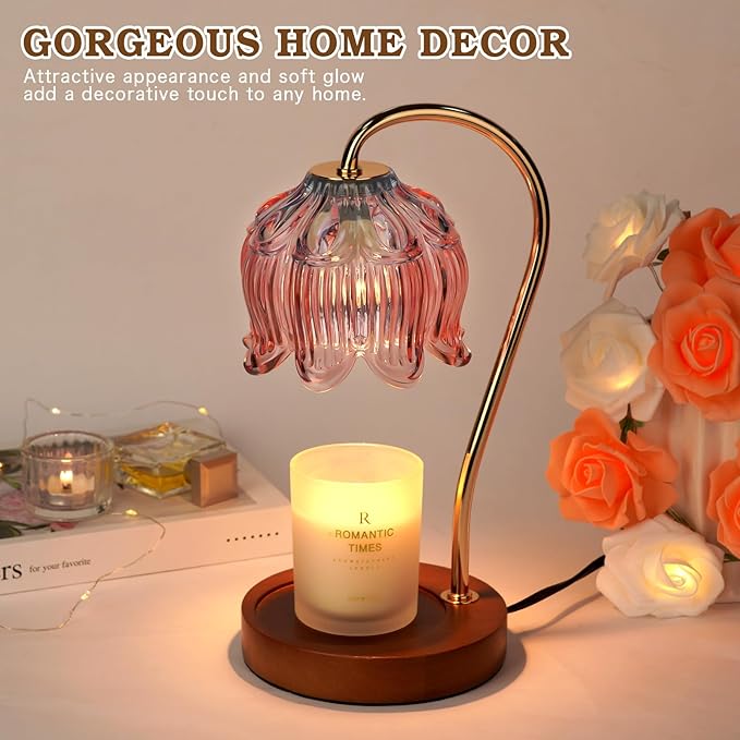 Funistree Dimmable Candle Warmer Lamp with Timer, Electric Candle Warmer Lamp, Women Birthday Gifts, Flower Candle Lamp Warmer for Family, Pink Blue Fragrance Candle Lamp for Modern Office Desk Decor