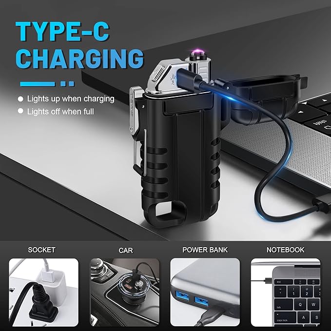 Lafagiet USB C Rechargeable Lighter, 360° Flexible Neck, Wind & Water Proof, Electric Arc Lighters for Candle, Camping