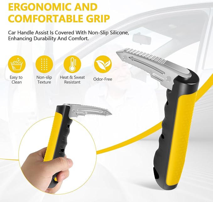 Kaiedos Car Door Handle for Elderly, 3-in-1 Car Handle Assist for Seniors, Portable Auto Cane Vehicle Support Handle, 500 lbs Capacity, Non-Slip Door Assist Bar
