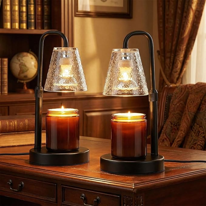 Glimra 2 Pack Candle Warmer Lamp with Timer,Dimmable Adjustable Height Candle Heater Birthday Gifts for Women Mom Sister Friends,House Warming Gifts New Home Candle Lamp Warmer with 4 Bulbs