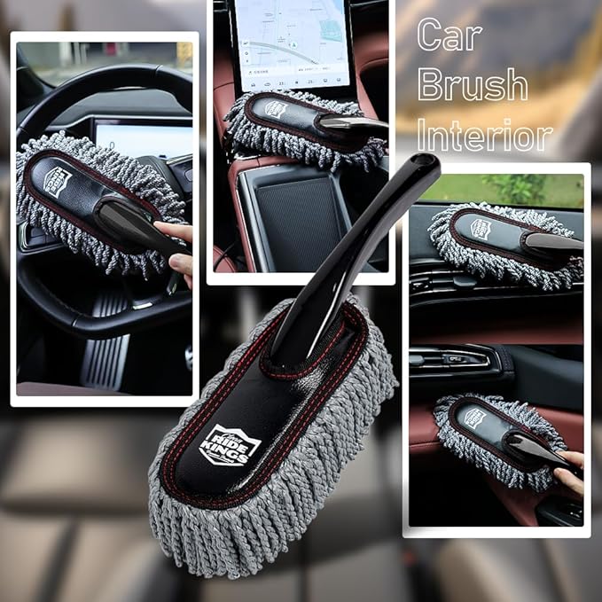 Car Duster Exterior Scratch Free with Extendable Handle, Microfiber Car Cleaning Brush for Dust Removal + Small Detailing Brush for Interior Care