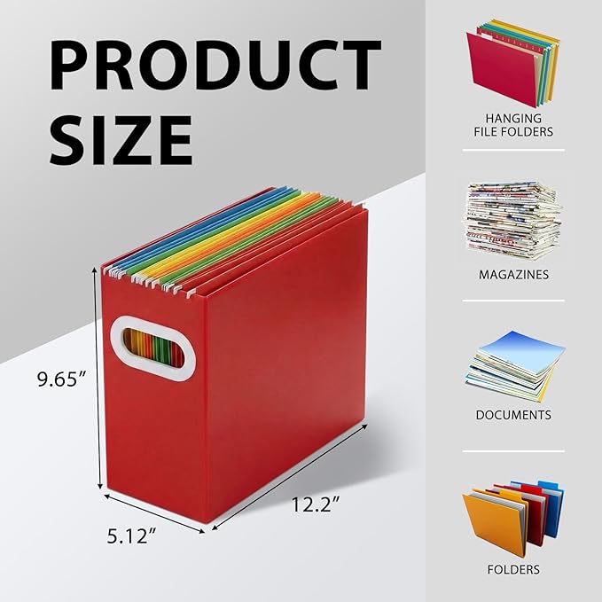 Hanging File Organizer Box, 6 Pack Colorful Cardboard File Folder Holder for Letter Size, Portable Desk Document Storage with Handles, for Office,Home,School