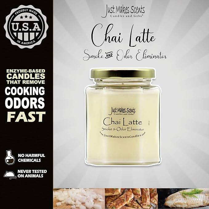 3 Pack - Chai Latte Scented Smoke and Odor Eliminator Candle - Odor Eliminating Scented Candles for Home - Neutralizes Cigarette, Food, and Pet Smells - Hand Poured in The USA