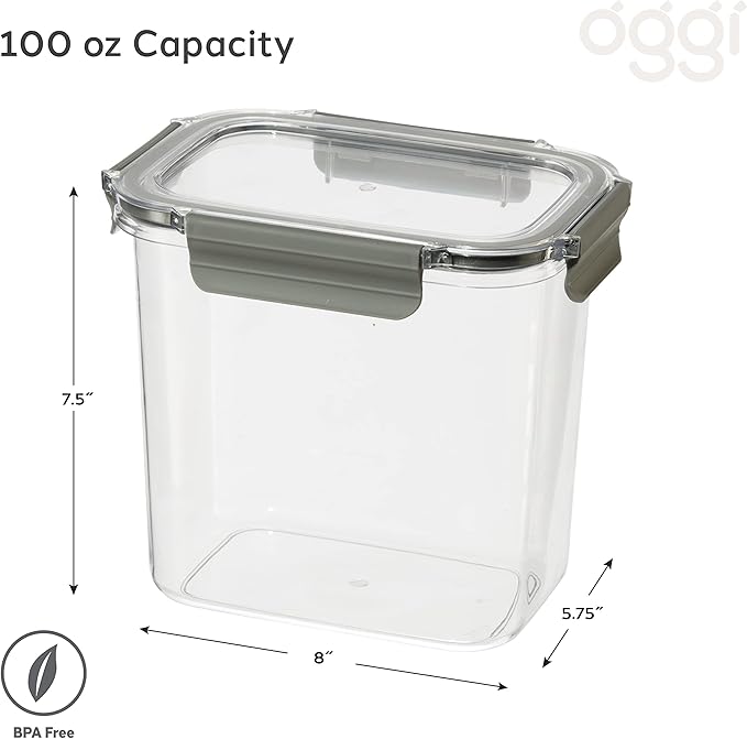Oggi Clarity Leak-Proof Airtight Food Storage Container - Ultra clear, BPA free, Sealable Container with Lid, Ideal for kitchen storage, Kitchen Organization, Perfect Meal Prep Containers. 100oz/3lt