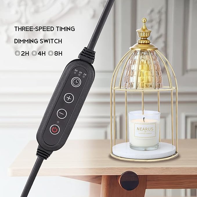 Candle Warmer Lamp, Auto Shut Off and Brightness Heat Level Control with Timer and Dimmable Switch, Top-Down Candle Melting with Marble Base and 2 Bulbs(Black)