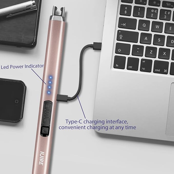Electric Candle Lighter with Flashlight USB C Rechargeable Arc Lighters for Candles Windproof Plasma for Camping BBQ Stove Home Emergency with Safety Switch LED Battery Display