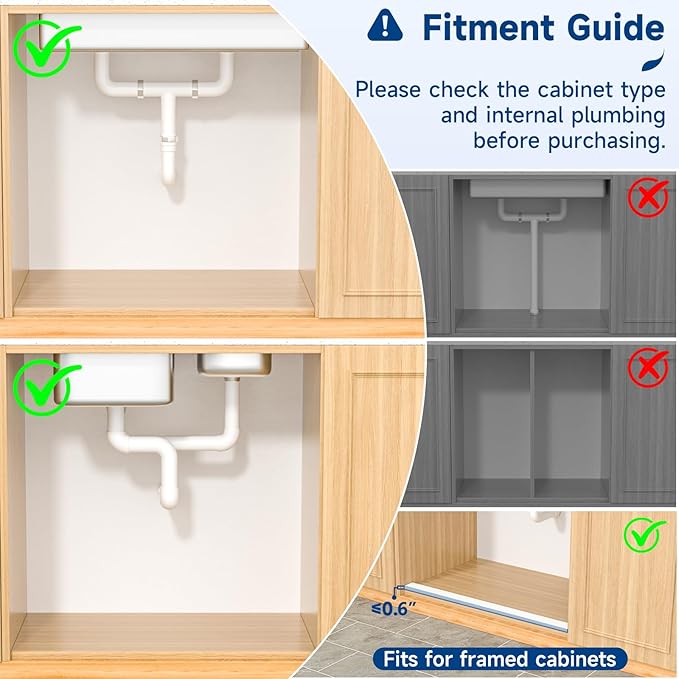 Upgrade Expandable Under Sink Organizer, Insputer 2 Tier Metal Under Cabinet Storage with 3 Slide Rails, Height Adjustable, Thickened Pull Out Drawer Shelf for Bathroom, Kitchen, Laundry, Pantry