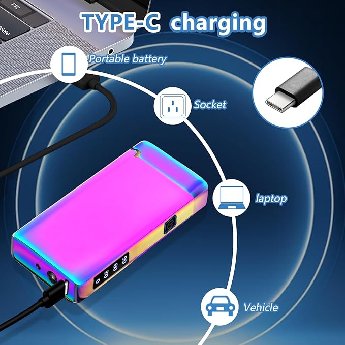 Electric Arc Lighter Rechargeable USB C Lighter Plasma Torch Windproof Big Lighters Unique Cool Lighters with Upgraded Secure Battery LED Flashlight for Camping, BBQ, Travelling (Ice Colorful)