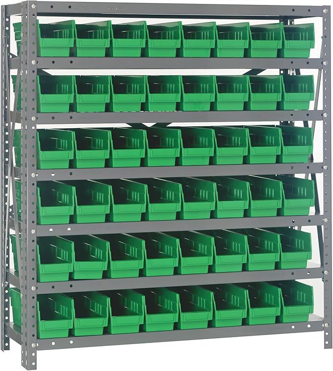 Quantum Storage Systems 1839-103GN Steel Shelving Unit with 4" Shelf Bins, 18" D x 36" W x 39" H, Green