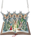 5D Christmas Diamond Painting Pendant Kit, Magic Book with Flying Elf and Snowy Forest, DIY Crystal Diamond Art Hanging Sign for Window, Door & Wall, Fantasy Home Decoration Gift, 24.1 x 20.4 cm