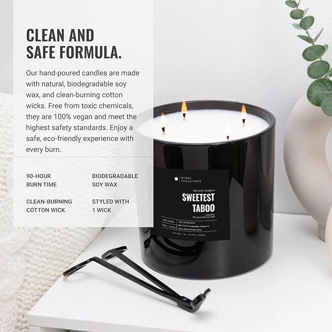 Sweetest Taboo Deluxe Scented Candle, Luxury Hotel Inspired Big Candle with Hints of Decadent Citrus, Juicy Berries, and Floral Peony, Long Lasting 300 Hour Burn Time, 55oz White