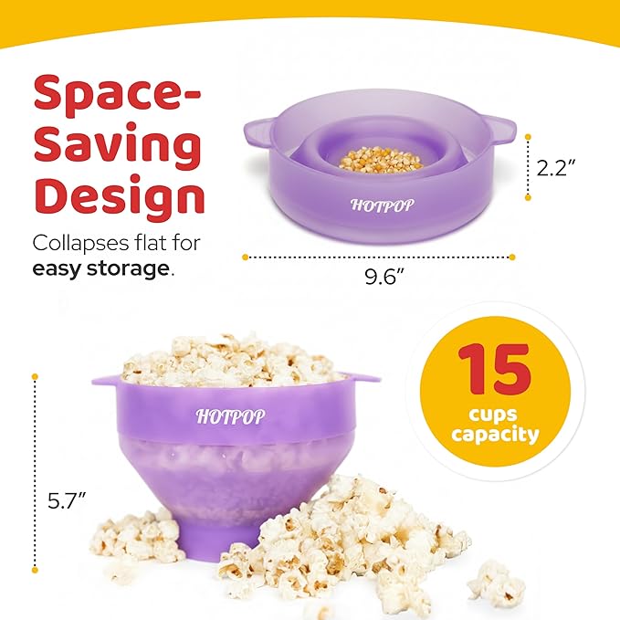 The Original Hotpop Microwave Popcorn Popper, Silicone Popcorn Maker, Collapsible Bowl BPA-Free and Dishwasher Safe- 20 Colors Available (Transparent Purple)
