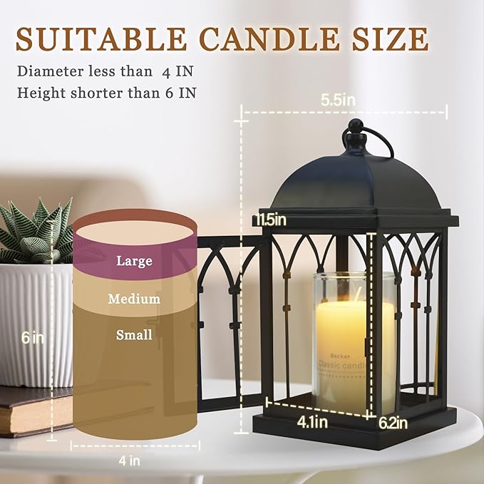 Candle Warmer Lamp with Timer,Dimmable Electric Large Candle Warmer Lantern for Jar Candles,Vintage Enclosed Candle Lamp Warmer for Children Pet Family-Black