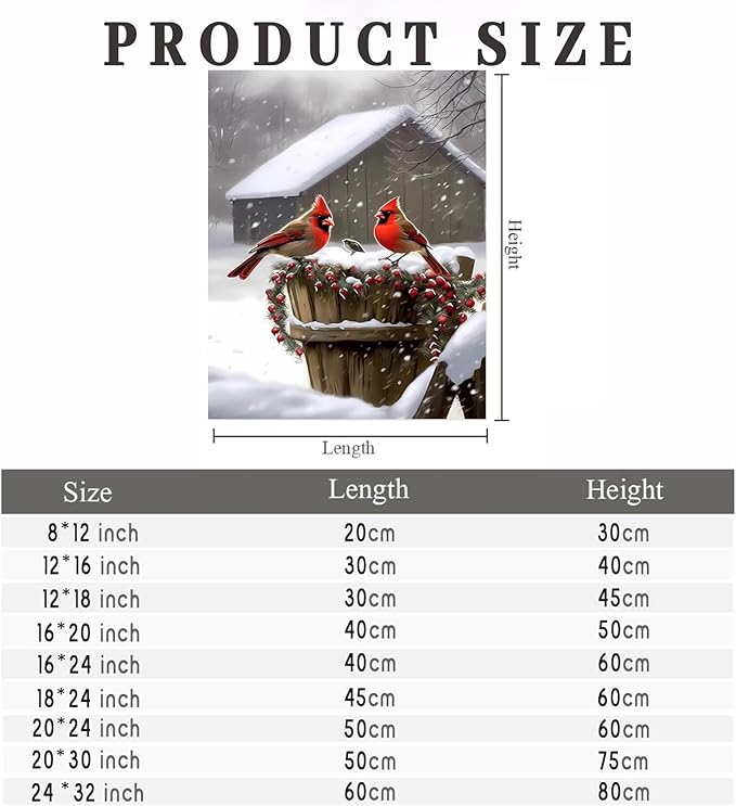 GUAIEUW Snow Lodge Redbird Diamond Painting Kit for Adults, Full Round Diamond Cardinal Bird 5D Diamond Painting DIY Art Crafts for Winter Home Wall Decor Holiday Gift 16x24 Inch